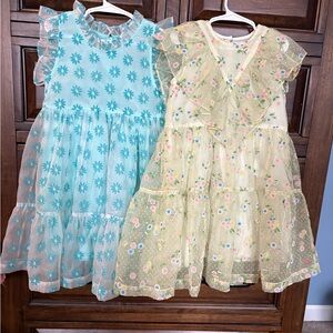 Pink Chicken Floral Dresses Set - Blue and Green